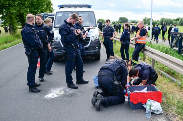 Pro-Palestine activists blockade Berlin Air Show aviation conference Pro-Palestine activists blockade Berlin Air Show aviation conference